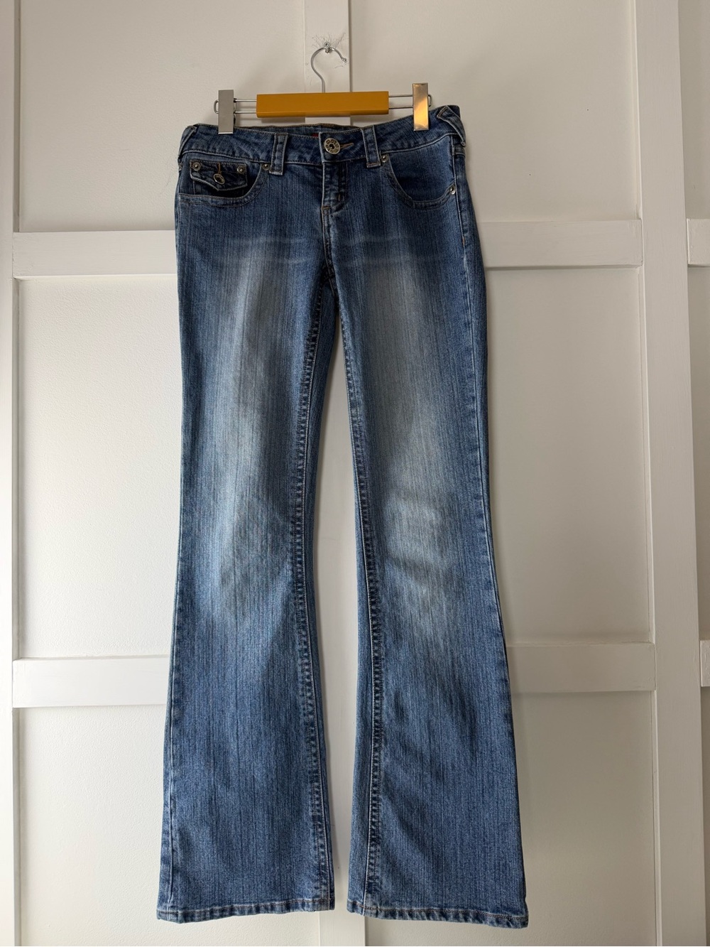 Moto UK Design Blue Wash Stretch Bootcut Jeans Size 27 Y2K Style